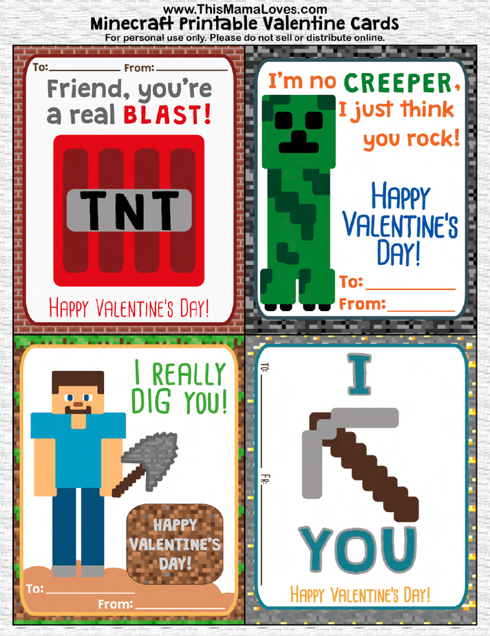 Minecraft Valentines Day Cards Free Printables